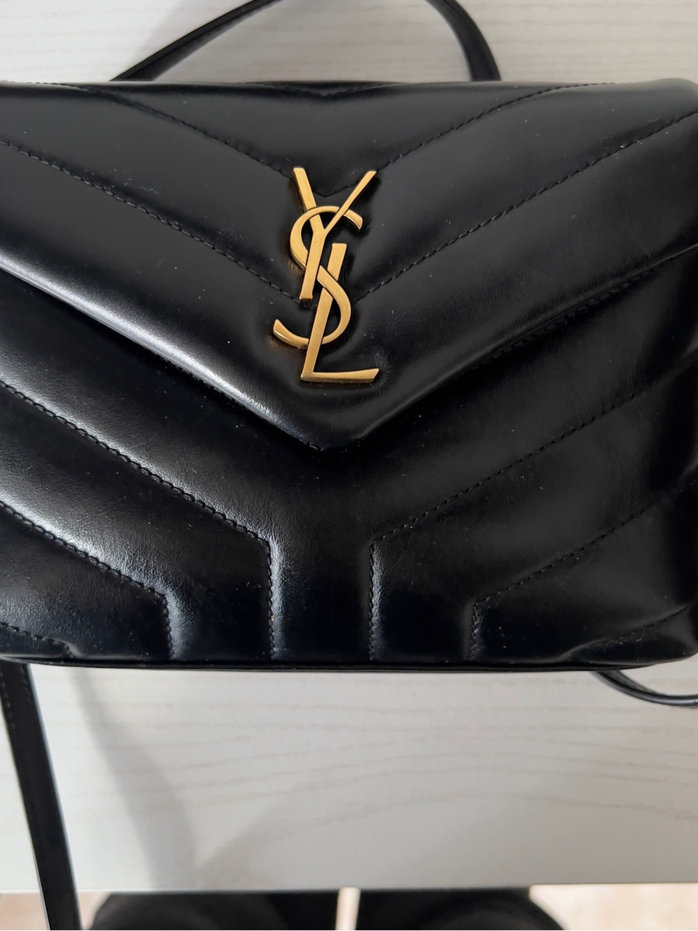 Saint Laurent Black Quilted Leather Crossbody with Gold YSL Emblem